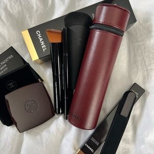 Chanel limited edition brush set, double mirror, and nail file Rouge Noir